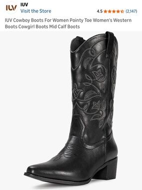 IUV Women's Black Pointed Toe Cowboy Heeled Boots